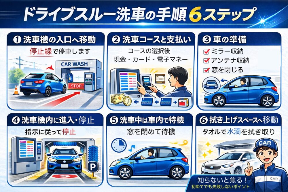 ドライブスルー洗車の手順6ステップ