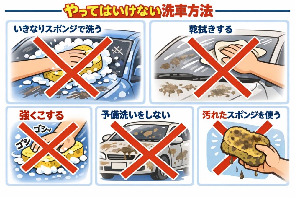 やってはいけない洗車方法